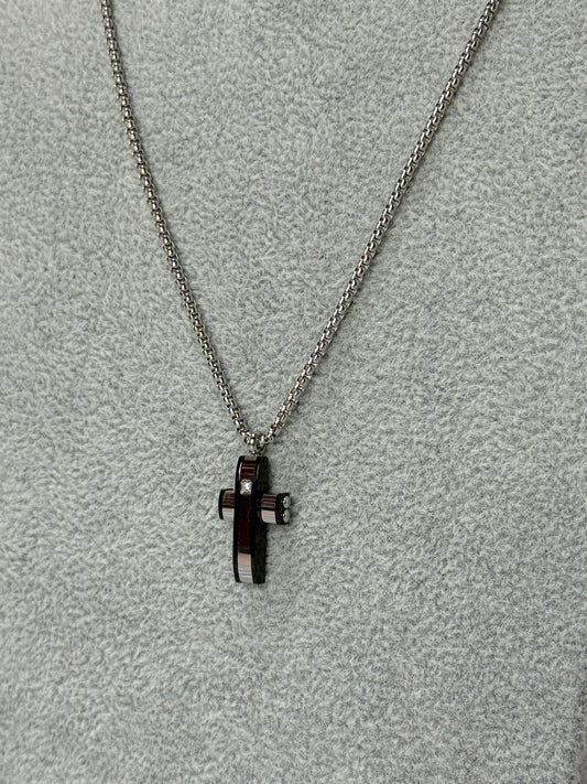 Collana Crocifisso Con Punto Luce Silver&Black